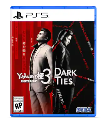 Yakuza Kiwami 3 and Dark Ties PlayStation 5 PS5 for action adventure role playing video game fans featuring open world Japanese environments intense street combat cinematic storytelling Kazuma Kiryu and Yoshitaka Mine character driven missions dramatic crime narratives mini games side activities and enhanced gameplay content collectible gaming appeal front cover art