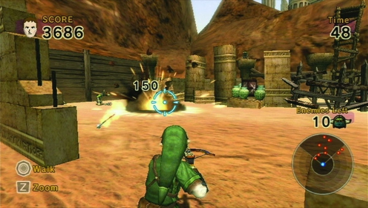 Link's Crossbow Training Nintendo Wii first-person shooter light gun game using the Wii Remote and Nunchuk based on The Legend of Zelda Twilight Princess with multiple stages and targets gameplay screenshot