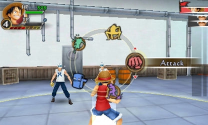 One Piece Romance Dawn Nintendo 3DS game featuring turn based RPG gameplay following Luffy and the Straw Hat crew with story driven adventures character progression and battles based on the One Piece anime series gameplay  