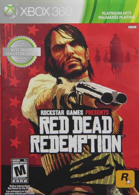 Red Dead Redemption Platinum Hits edition for Xbox 360 – complete game case with silver Platinum Hits banner and original cover art featuring John Marston cover art