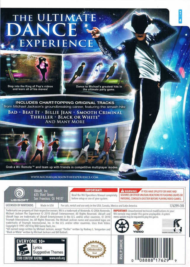 Michael Jackson: The Experience back cover art for Nintendo Wii (Wii) video game