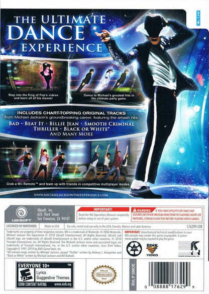 Michael Jackson: The Experience back cover art for Nintendo Wii (Wii) video game