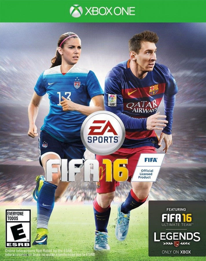 FIFA 16 Xbox One game cover art, box art image for a soccer sports simulation and football video game