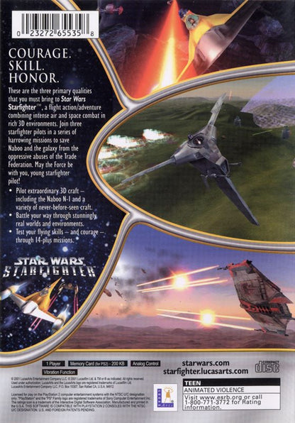 Star Wars: Starfighter – PlayStation 2 (PS2) video game back of case, space combat action.