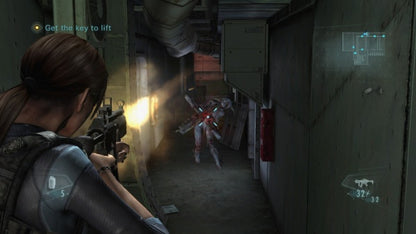 Retro Resident Evil Revelations inspired design featuring survival horror action aesthetic vintage handheld and console era atmospheric ship based outbreak tense exploration limited resources bio organic terror cinematic storytelling nostalgic Capcom horror presentation gameplay