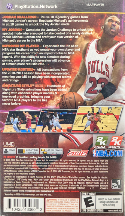 NBA 2K12 for PlayStation Portable (PSP) at Gamers INC, featuring the premier handheld basketball simulation that brings the "NBA's Greatest" mode to your pocket, allowing you to relive iconic careers of legends like Michael Jordan and Magic Johnson, while offering deep "Association" and "My Player" modes for a complete, high-performance pro basketball experience on the go back cover