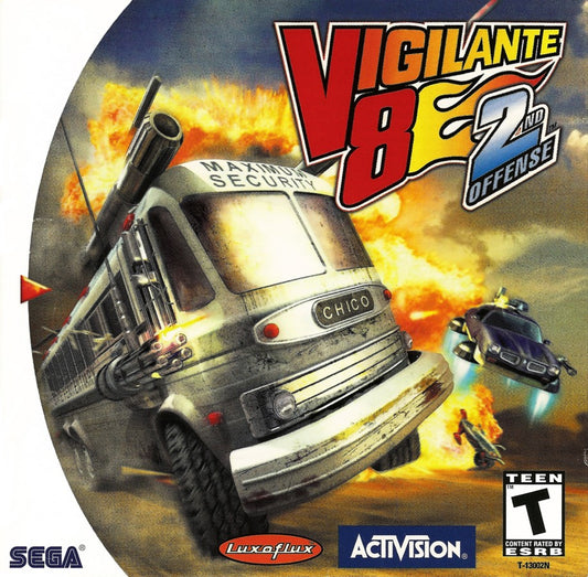 Vigilante 8 Second Offense Sega Dreamcast retro video game vehicular combat cover art