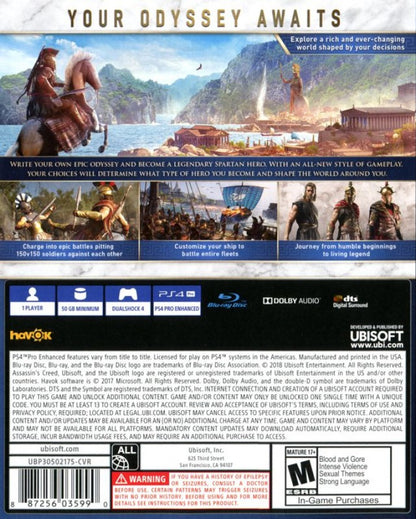 Assassin's Creed Odyssey PlayStation 4 (PS4) back of case action adventure game