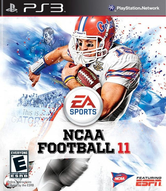 NCAA Football 11 for PlayStation 3 (PS3) at Gamers INC, featuring an authentic college football experience with a revamped ESPN-style presentation, dynamic lighting, and explosive new locomotion mechanics for smooth and realistic player movement on the field front cover