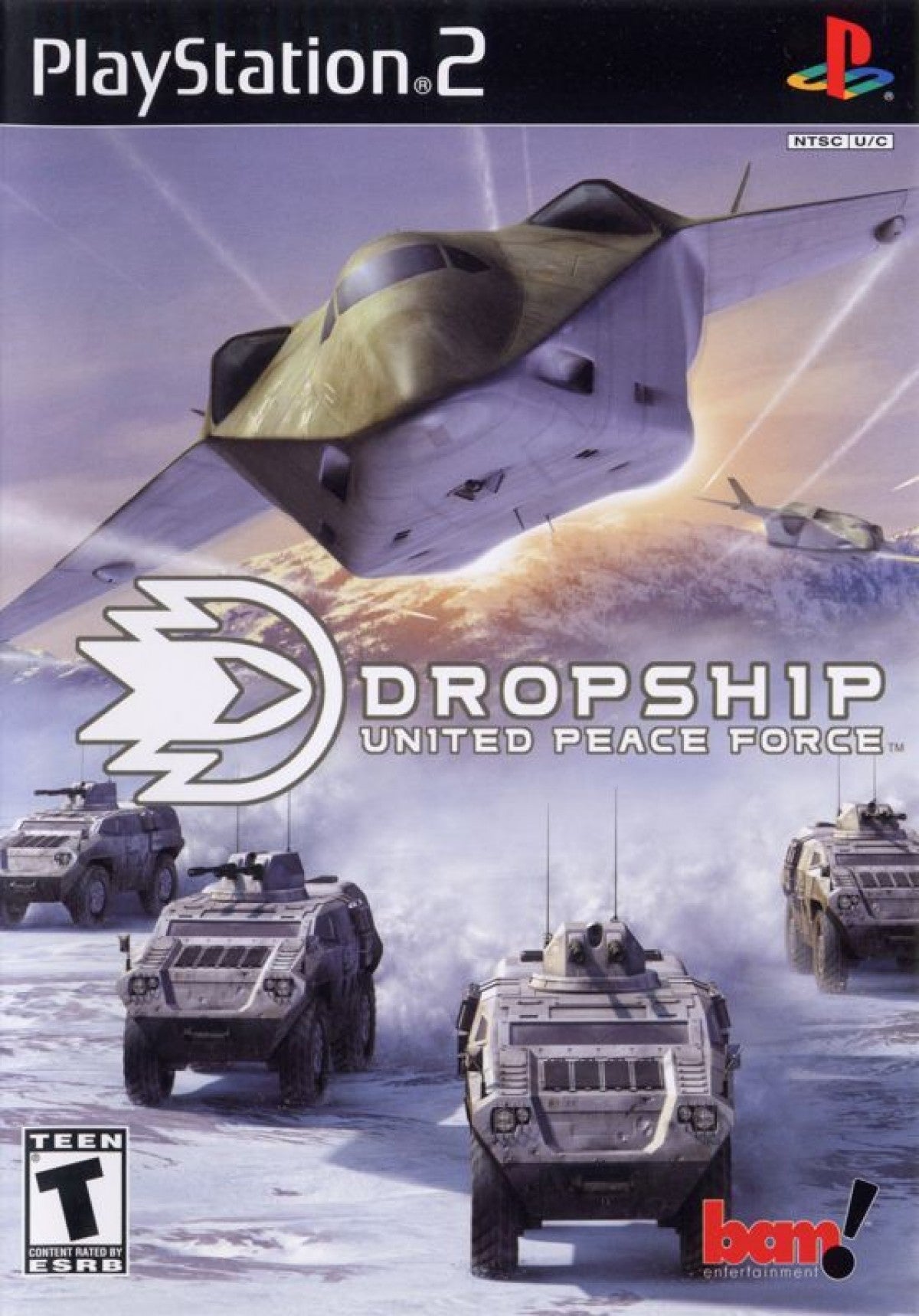 Dropship: United Peace Force cover art for PlayStation 2 (PS2) futuristic military flight-combat action video game