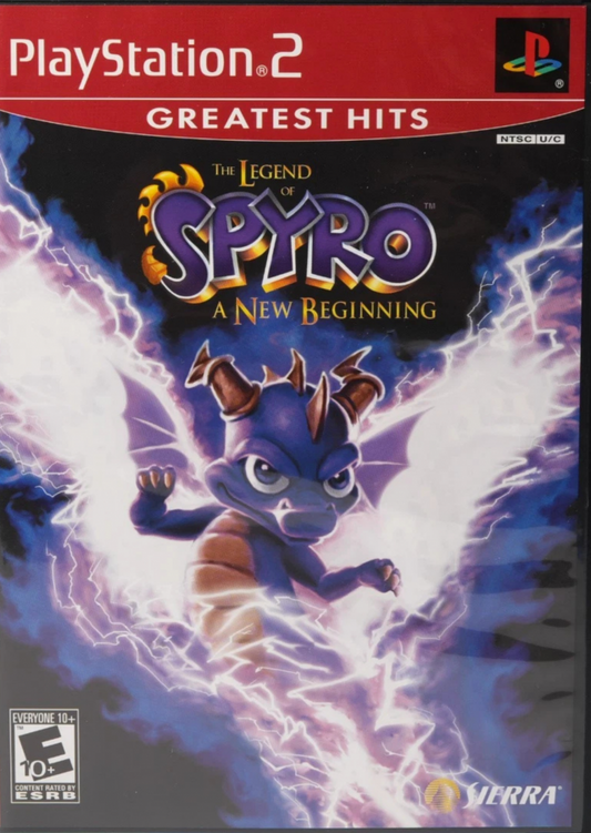 The Legend of Spyro A New Beginning Greatest Hits PlayStation 2 PS2 for action adventure video game fans featuring fantasy platforming gameplay elemental dragon powers cinematic storytelling fast paced combat magical worlds iconic Spyro character epic quests collectible gaming appeal front cover 