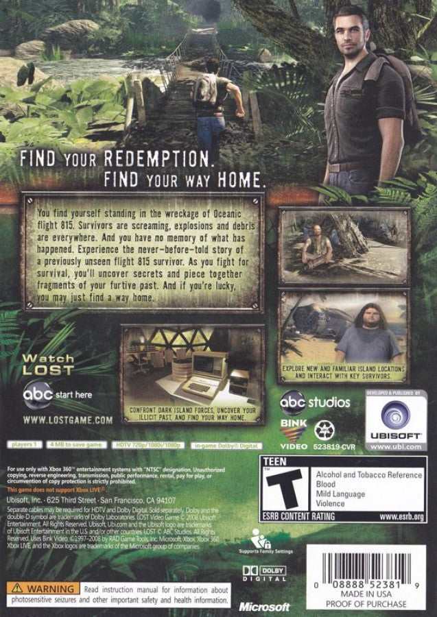 Lost: Via Domus back of case for Xbox 360 (X360) action-adventure video game