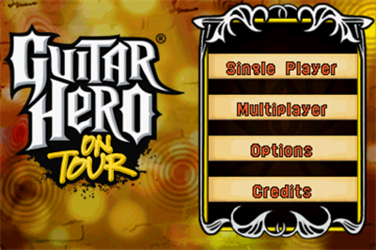 Guitar Hero: On Tour start screen for Nintendo DS (DS) music rhythm video game