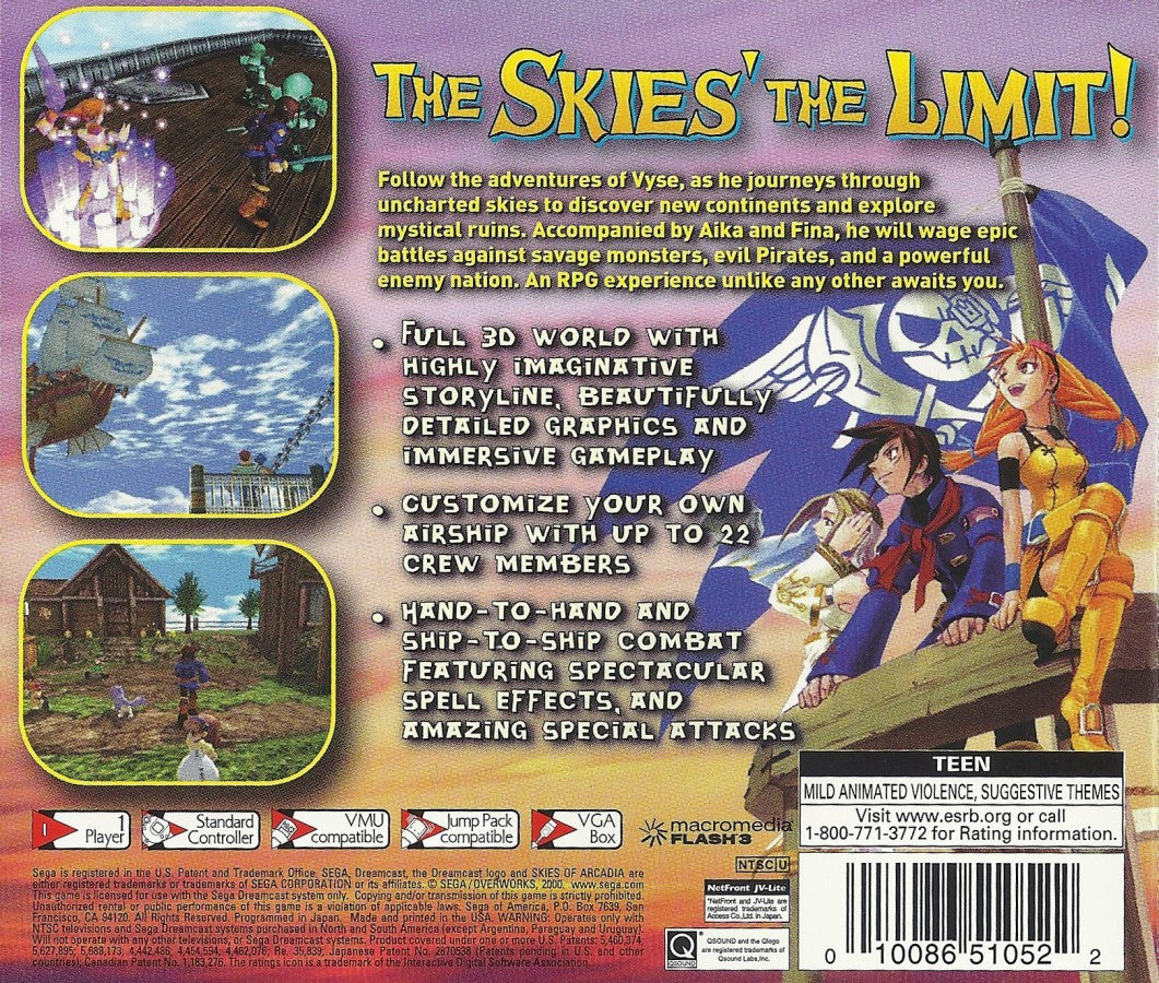 Skies of Arcadia Sega Dreamcast retro video game JRPG back of case