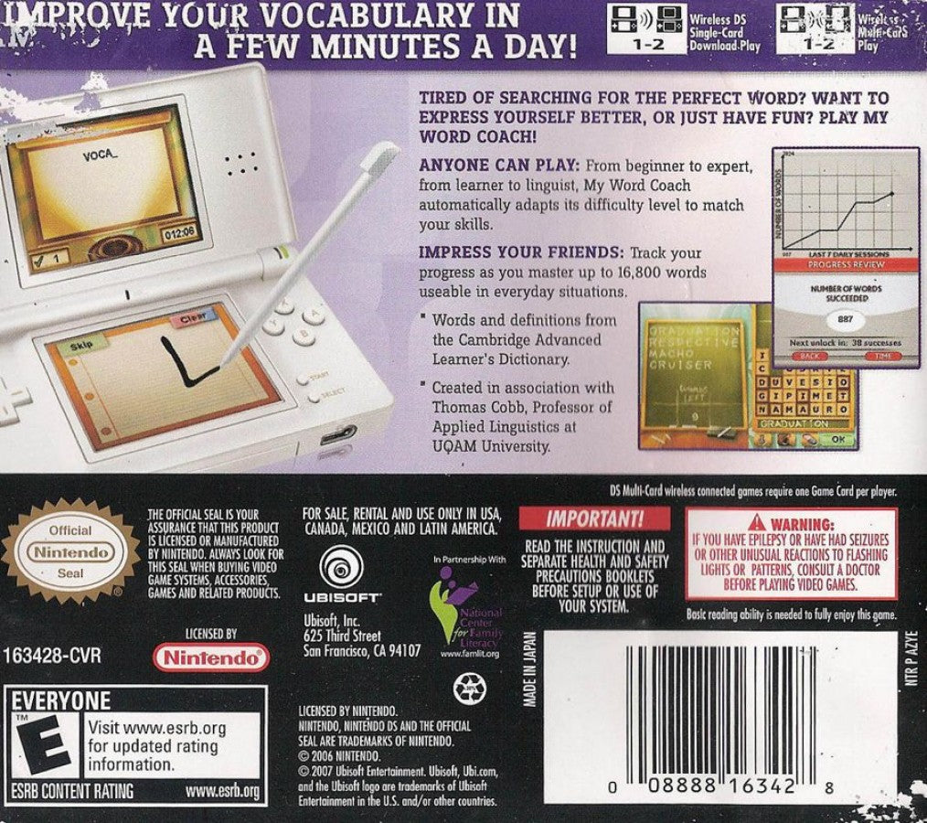 My Word Coach back of case for Nintendo DS (DS) vocabulary training educational video game