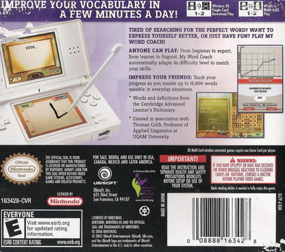 My Word Coach back of case for Nintendo DS (DS) vocabulary training educational video game