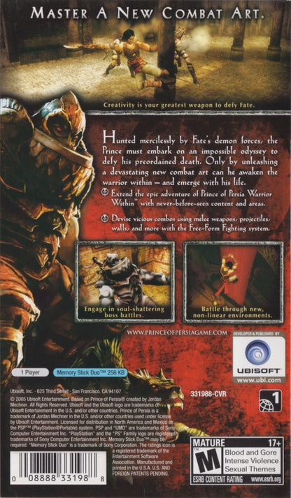 Prince of Persia Revelations PlayStation Portable PSP for action adventure video game fans featuring acrobatic platforming fast paced sword combat time manipulation puzzle solving cinematic storytelling ancient palace exploration challenging traps epic fantasy adventure collectible gaming appeal back cover art