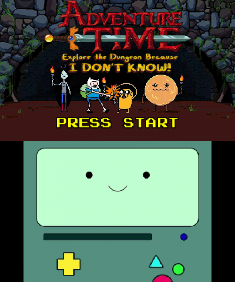 Adventure Time: Explore the Dungeon Because I Don't Know start screen for Nintendo 3DS (3DS) action adventure video game