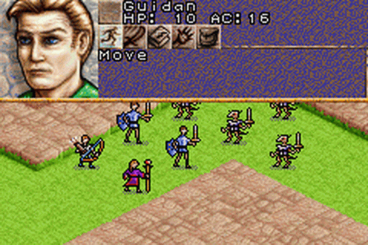Dungeons & Dragons Eye of the Beholder for Game Boy Advance, gameplay for a role-playing video game with dungeon crawling gameplay, turn-based combat, party management, and fantasy adventure