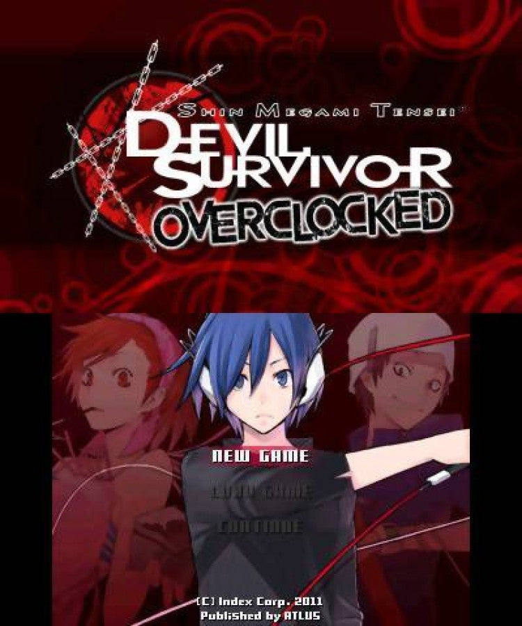 Shin Megami Tensei: Devil Survivor Overclocked start screen for Nintendo 3DS (3DS) tactical role-playing video game