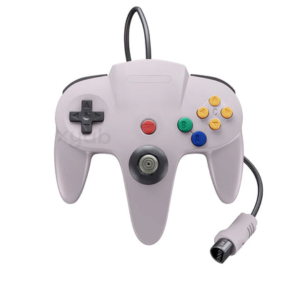 PROTO64 Wired Controller for Nintendo 64 N64 Gray inspired design featuring retro gaming accessory aesthetic classic trident controller layout ergonomic grip responsive analog stick nostalgic Nintendo 64 hardware compatible gaming peripheral presentation controller 