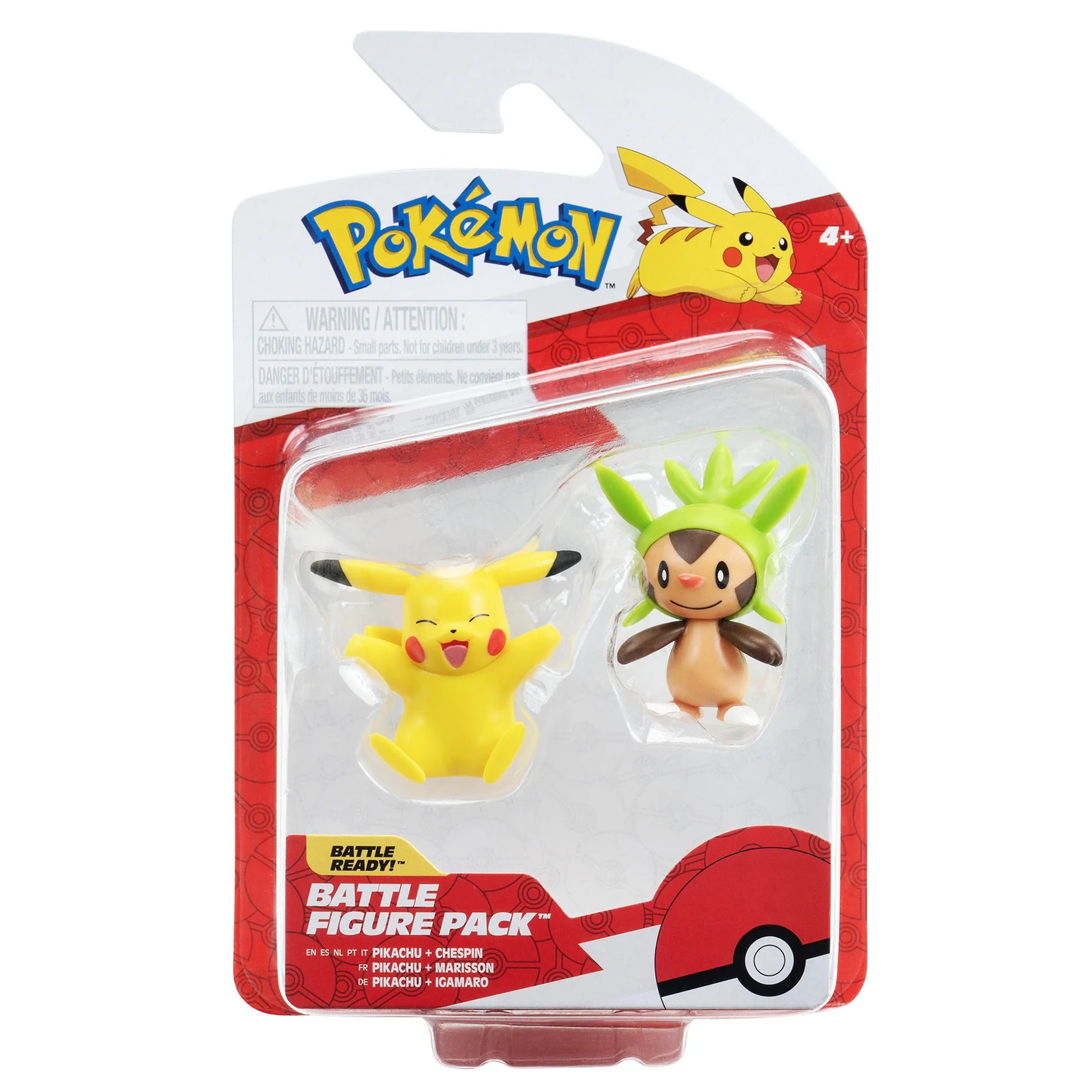 Pokemon Battle Figure Pack Chespin and Pikachu collectible Pokémon figure two pack featuring Chespin grass type and Pikachu electric type detailed mini figures display toys for fans and collectors