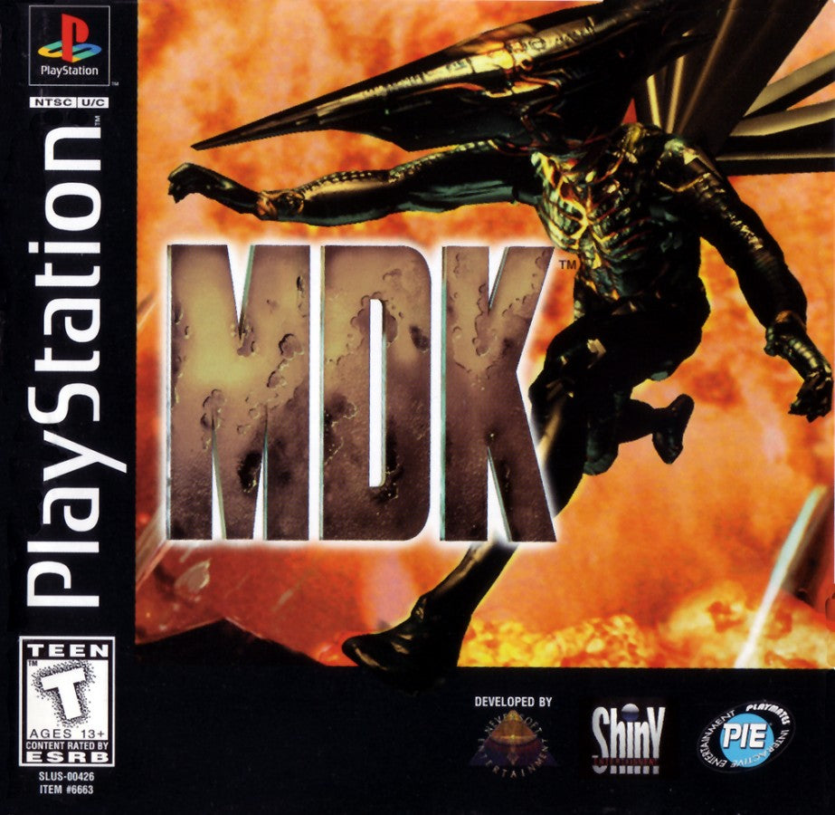 MDK retro sci-fi action shooter game for PlayStation 1 (PS1) cover art