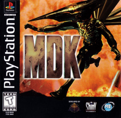 MDK retro sci-fi action shooter game for PlayStation 1 (PS1) cover art