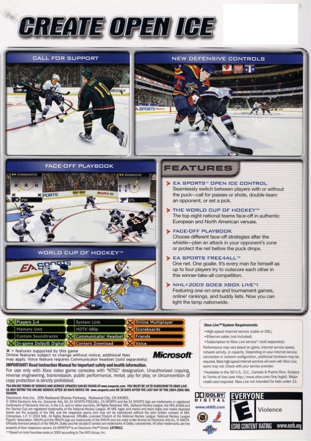NHL 2005 back cover art for Xbox (XBOX) video game