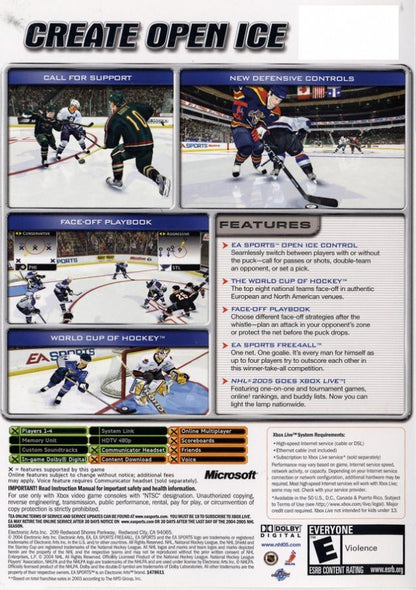NHL 2005 back cover art for Xbox (XBOX) video game