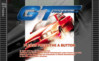 GT Pro Series for Nintendo Wii, title screen for a racing video game with street racing, licensed cars, arcade driving, and competitive motorsports game