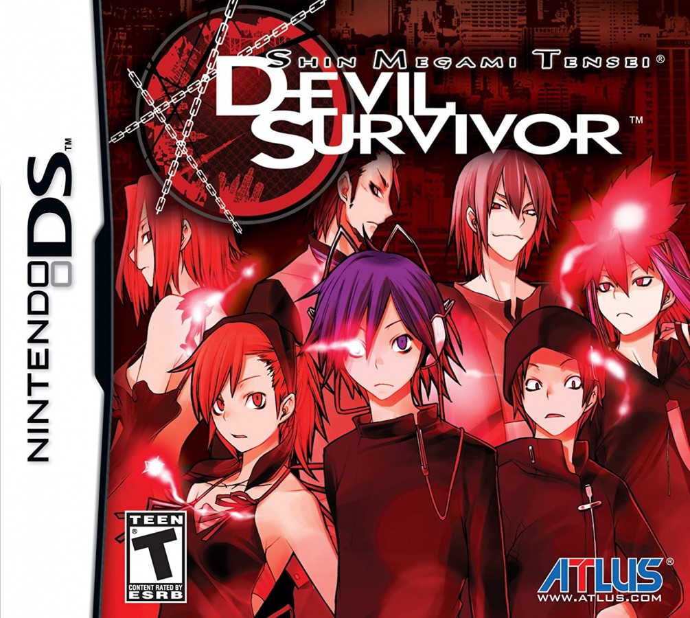 Shin Megami Tensei Devil Survivor game for the Nintendo DS featuring tactical RPG gameplay with grid based battles demon fusion systems branching story paths and apocalyptic themes set in modern Tokyo cover art
