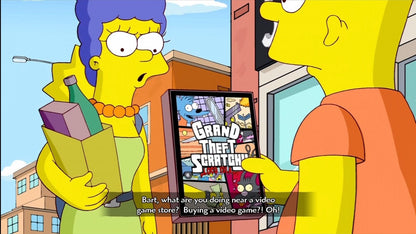 The Simpsons Game for Xbox 360 action adventure video game featuring humor filled levels based on the iconic animated series, cooperative gameplay, satirical parody elements, and interactive Springfield exploration experience gameplay