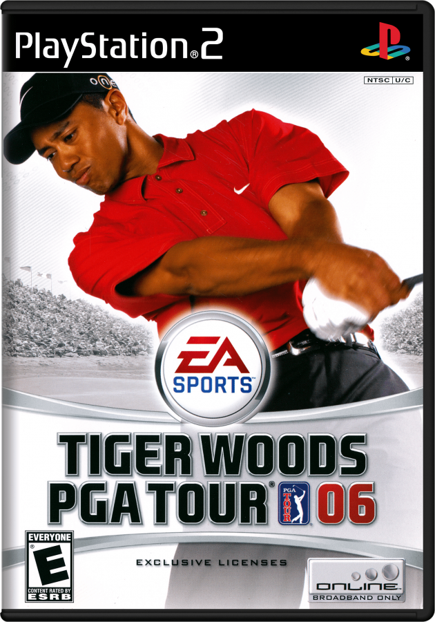 Tiger Woods PGA Tour 06 – PlayStation 2 (PS2) video game cover image, golf sports simulation.