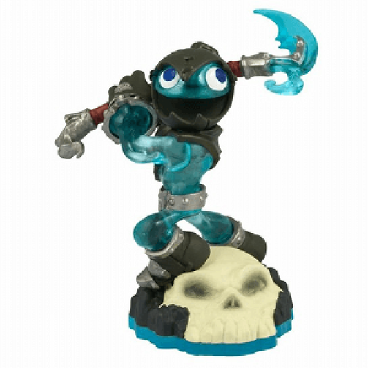 Grim Creeper Skylanders Swap Force figure, undead element ghostly warrior with hooded cloak and large scythe, floating spectral design in attack stance, detailed collectible toy on portal base from Skylanders Swap Force series