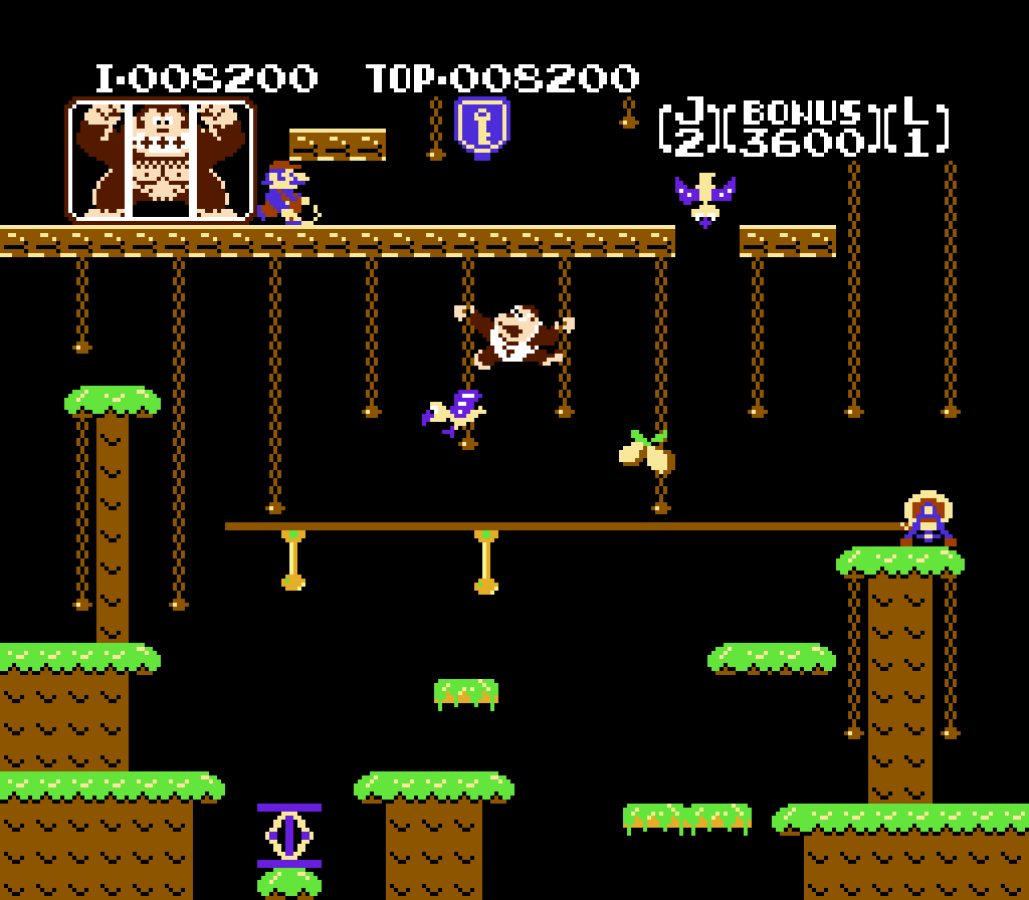 Donkey Kong Jr 5 Screw Nintendo Entertainment System NES video game featuring classic arcade platforming gameplay Donkey Kong Jr character climbing vines jumping between platforms fruit collecting key grabbing obstacles avoiding Snapjaws and enemies rescuing Donkey Kong from Mario and classic 8 bit Nintendo arcade action retro video game collection collectible gaming appeal gameplay