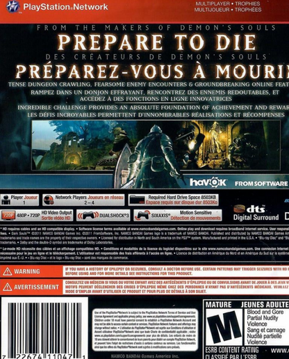 Dark Souls Greatest Hits PlayStation 3 PS3 for retro video game enthusiasts featuring action role playing gameplay challenging combat dark fantasy world exploration intricate level design memorable boss battles character progression and collectible gaming appeal back cover