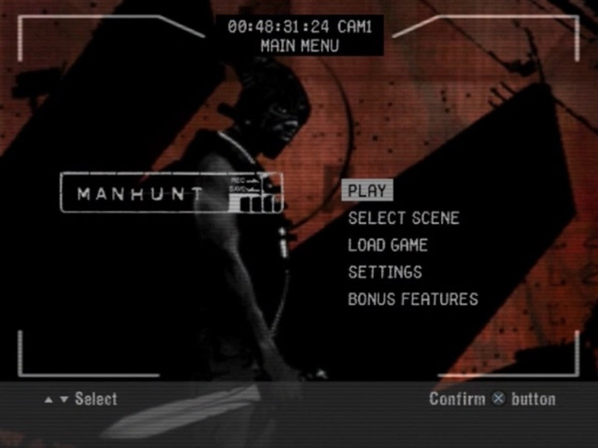 Manhunt start menu for PlayStation 2 (PS2) video game