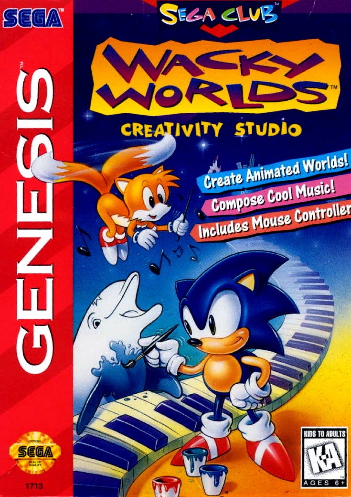 Wacky Worlds Creativity Studio Sega Genesis for retro video game enthusiasts featuring creative art and drawing gameplay digital coloring tools animated stickers imaginative scene creation family friendly educational entertainment classic console creativity and collectible gaming appeal front cover