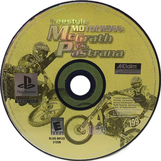 Freestyle Motocross McGrath vs. Pastrana PlayStation 1 PS1 video game, motocross racing and freestyle stunts, extreme sports action, classic console title disc