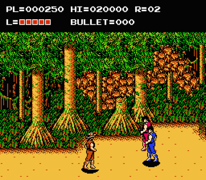 The Adventures of Bayou Billy cartridge for the Nintendo Entertainment System featuring 8 bit action gameplay with beat em up driving and shooting segments set in the Louisiana bayou with challenging arcade style difficulty gameplay 