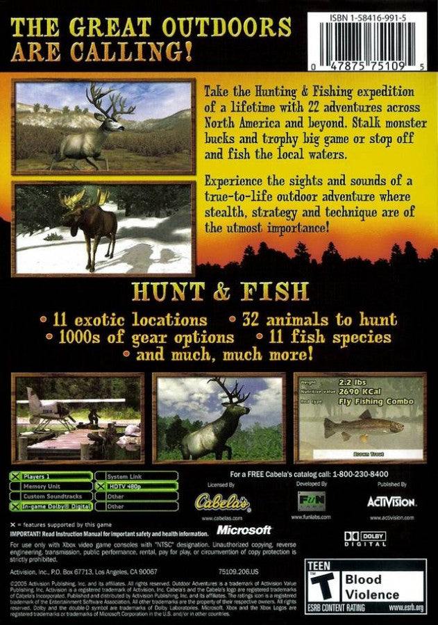 Cabela's Outdoor Adventures back cover art for Xbox (XBOX) video game