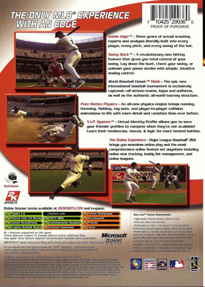 Major League Baseball 2K6 Xbox game featuring realistic MLB teams and players franchise mode exhibition play ESPN presentation online multiplayer and immersive baseball simulation gameplay back cover art