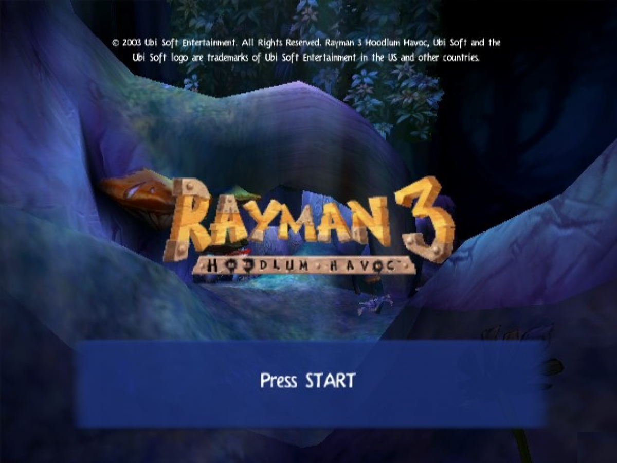 Rayman 3: Hoodlum Havoc retro GameCube video game Rayman 3 Hoodlum Havoc platform adventure cartoon style action colorful worlds classic 3D platformer console release gameplay 