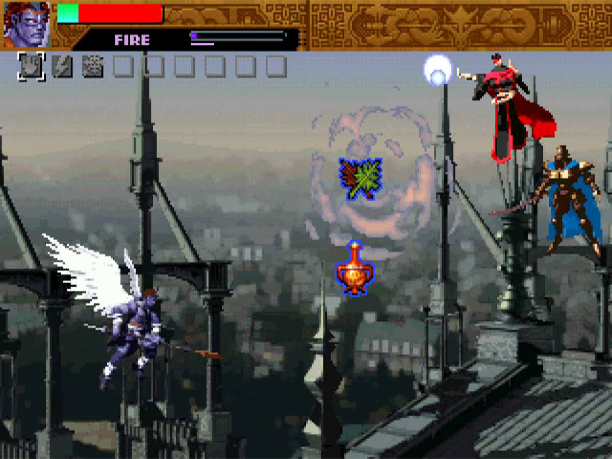 Sol Divide PlayStation PS1 for shoot em up video game fans featuring side scrolling arcade action fantasy themed aerial combat magical spell attacks multiple playable characters fast paced gameplay classic 2D shooter collectible gaming appeal gameplay
