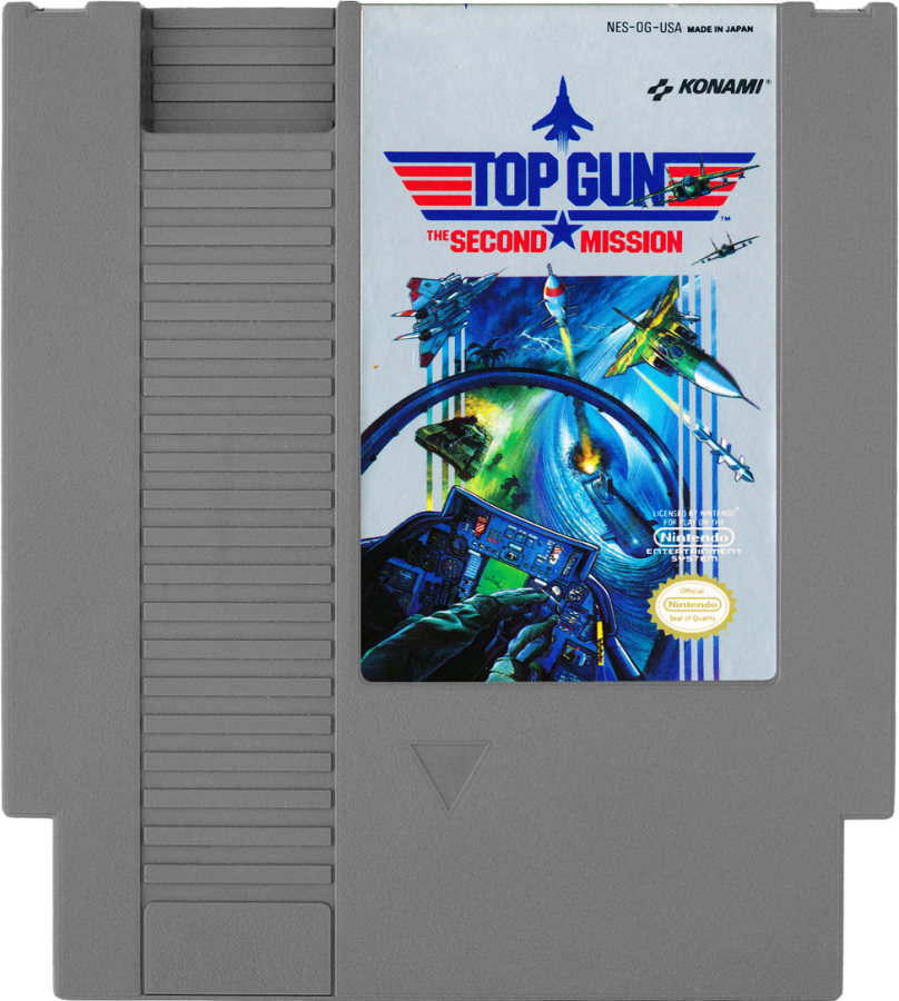 Top Gun The Second Mission Nintendo Entertainment System NES for retro video game enthusiasts featuring military flight combat gameplay jet fighter dogfights aerial missions aircraft carrier takeoffs and landings fast paced arcade action and collectible gaming appeal cartridge