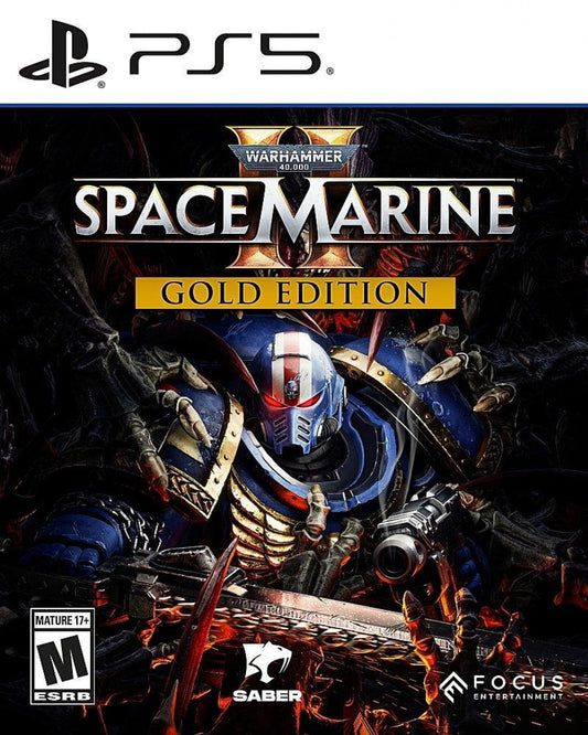 Warhammer 40,000: Space Marine 2 [Gold Edition] for PlayStation 5 (PS5) at Gamers INC, featuring the ultimate visceral action experience with the Season Pass and 4-day early access, allowing you to embody the superhuman skill and brutality of a Space Marine as you purge relentless Tyranid swarms across the galaxy in spectacular 4K combat front cover
