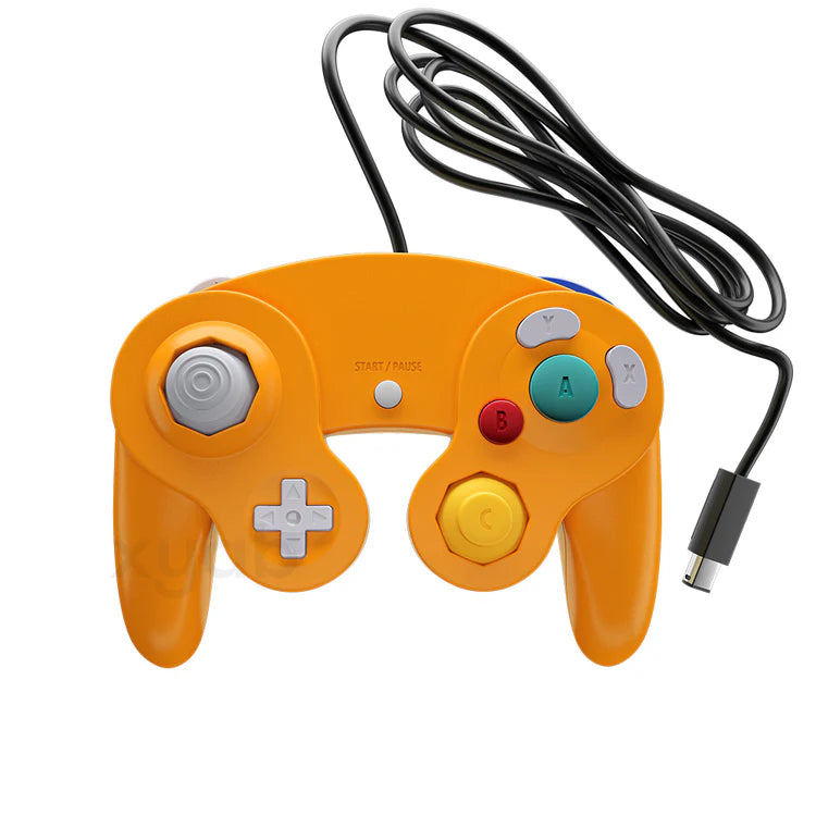 XYAB brand orange Nintendo GameCube wired controller retro gaming accessory
