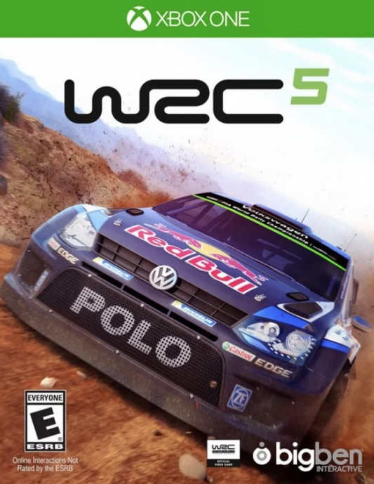WRC 5 for Xbox One, cover art image for a rally racing simulation sports video game
