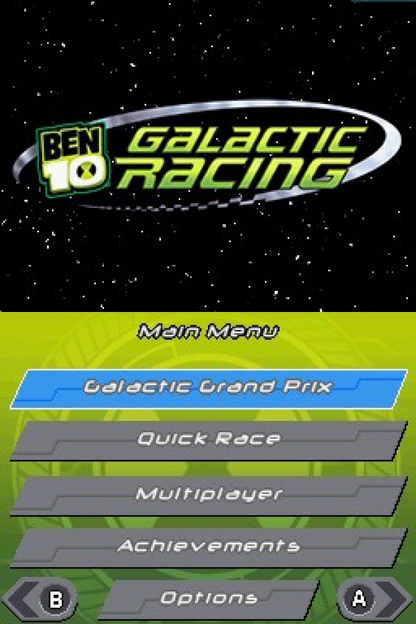 Ben 10: Galactic Racing main menu for Nintendo 3DS (3DS) racing video game